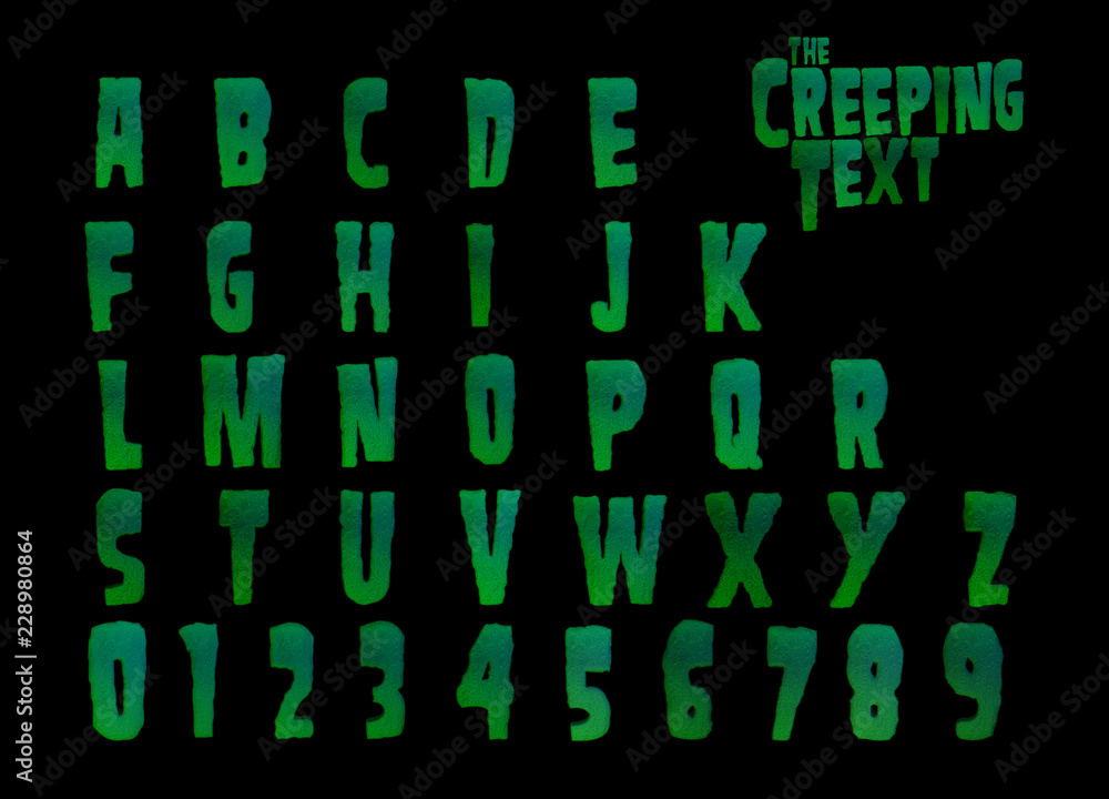 Horror Writing Alpha The Creeping text Horror alphabet - 3d Illustration Stock Illustration ...