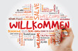 © dizain - Willkommen (Welcome in German) word cloud in different languages with marker
