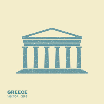 greek parthenon icon in flat style with scuffing effect