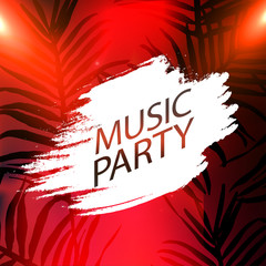 Wall Mural - Music party poster, party flyer template vector illustration. Leaves background texture for music party promotional banner