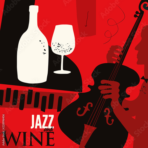 Obrazy Jazz  muzyka-i-wino-tlo-plaskie-wektor-ilustracja-ulotka-imprezowa-klub-muzyki-jazzowej-degustacja-wina