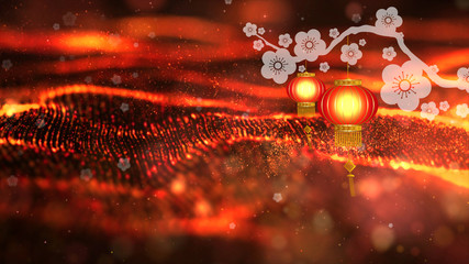 Poster - Chinese New Year also known as the Spring Festival. Digital particles loop background with Chinese ornament and decorations