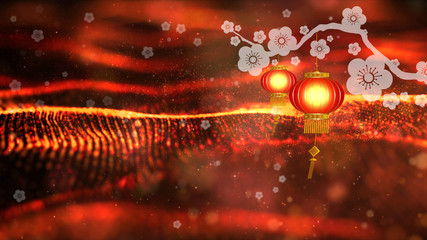 Poster - Chinese New Year also known as the Spring Festival. Digital particles loop background with Chinese ornament and decorations