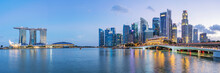 Singapore Financial District Skyline At Marina Bay On Twilight Time, Singapore City, South East Asia.