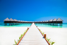 Beautiful Tropical Resort With Wihte Beach And Turquoise Water For Relax On Olhuveli Island, Maldives.