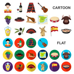 Wall Mural - Spain country cartoon icons in set collection for design.Travel and attractions vector symbol stock web illustration.