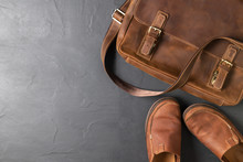 Leather Vintage Bag And Leatrher Casual Shoes