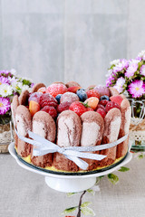 Wall Mural - French charlotte cake with summer fruits.