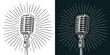 Microphone with ray. Vintage vector black engraving illustration