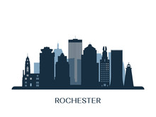 Rochester Skyline, Monochrome Silhouette. Vector Illustration.