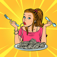 woman eating spaghetti