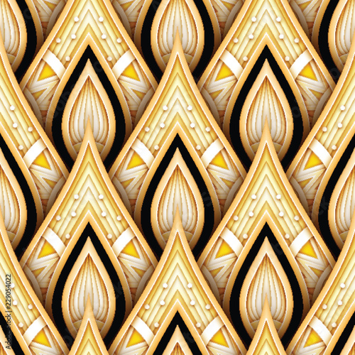 Fotografía Seamless Pattern with Gold and Black Ethnic Motifs
