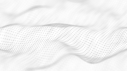 Fototapete - Abstract white futuristic background. Wave white background. connecting dots and lines on white background. 4k rendering.