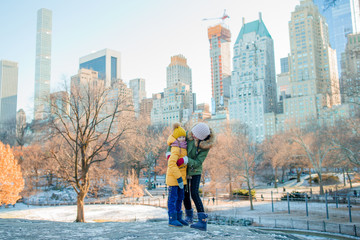 Happy mother and little girl on Manhattan, New York City, New York, USA.