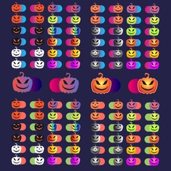 Set of halloween pumpkins, funny faces. Autumn holidays.