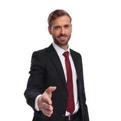 Poster - portrait of attractive young businessman giving a hand shake