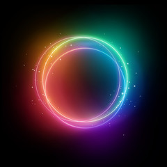 Wall Mural - 3d render, colorful neon lights, sparkling round frame, blank space for text, ultraviolet spectrum, 
