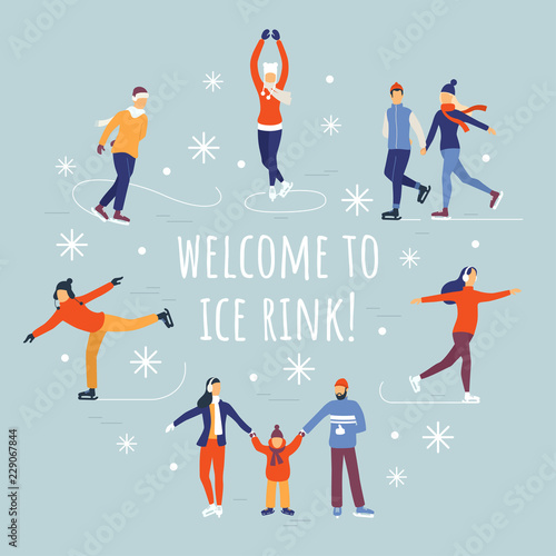 Cuadros en Lienzo People ice skating vector illustration