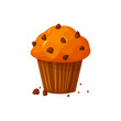 Vector cartoon style illustration of sweet cupcake. Delicious sweet dessert. Muffin isolated on white background.