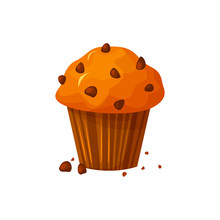 Vector Cartoon Style Illustration Of Sweet Cupcake. Delicious Sweet Dessert. Muffin Isolated On White Background.