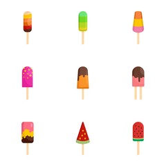 Sticker - Fresh ice cream icon set. Flat set of 9 fresh ice cream vector icons for web design