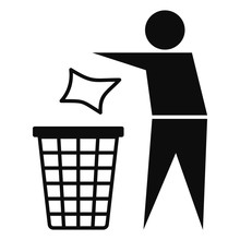 Drop Garbage Bin Icon. Simple Illustration Of Drop Garbage Bin Vector Icon For Web Design Isolated On White Background