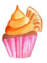 Watercolor Orange Cupcake