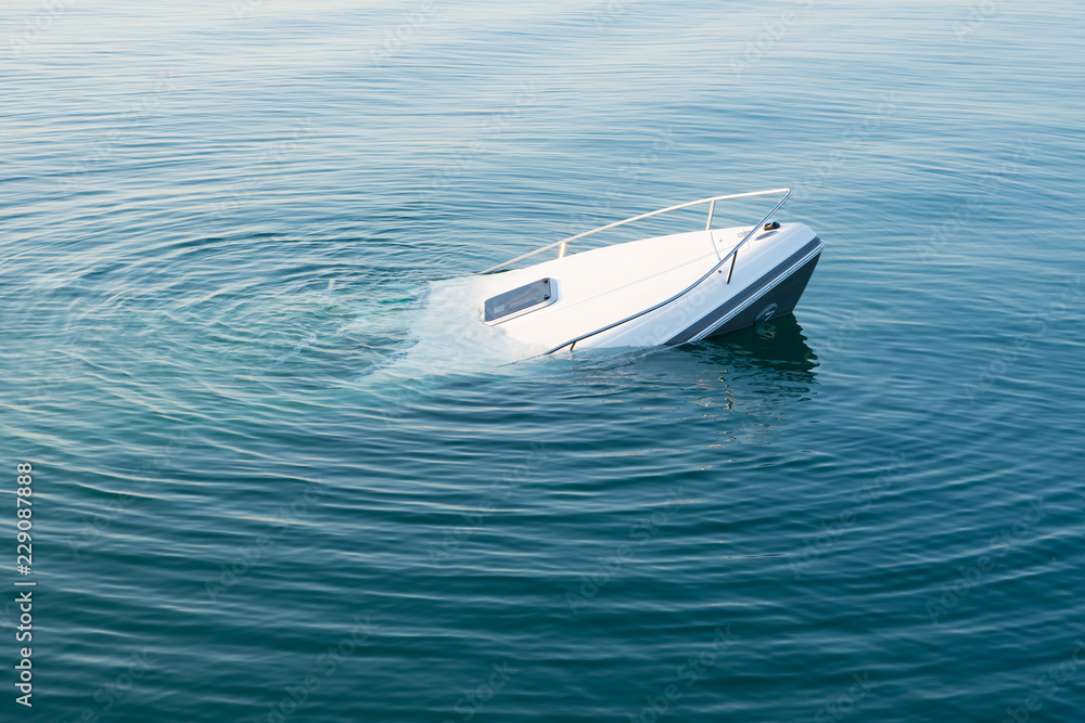 Sinking modern large white boat goes underwater - obrazy, fototapety, plakaty 
