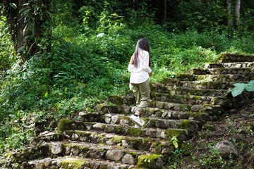 Canvas Print - Ladies walking up the stairs is a workout.