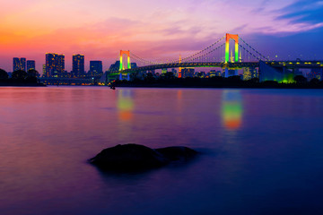 Sticker - Colorful illuminations at Rainbow Bridge from Odaiba in Tokyo, Japan