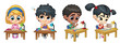 Set of Children Studying on Table: Writing and counting_Vector Illustration EPS 10
