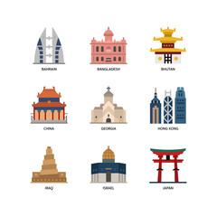 Sticker - Asian cities and counties landmarks icons set 2