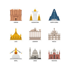 Wall Mural - Asian cities and counties landmarks icons set 3