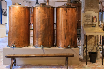 Antique copper distiller for perfume production at the famous Fr