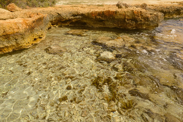 Wall Mural - rocky coast of the Middle Sea with clear transparent water