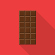 Chocolate bar flat icon with long shadow isolated on red background. Simple chocolate in flat style, vector illustration.
