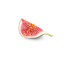 Piece of ripe purple fig on white background