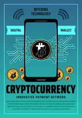Poster - Bitcoin cryptocurrency digital technology, vector