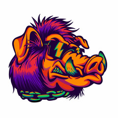  Angry  boar with sunglasses vector illustration
