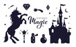 Fairy tale vector silhouette collection with Unicorn and Castle