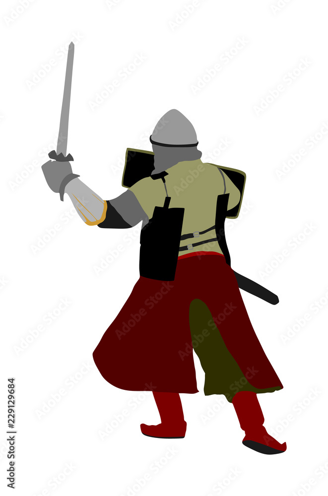 Knight in armor with sword and shield vector illustration isolated ...