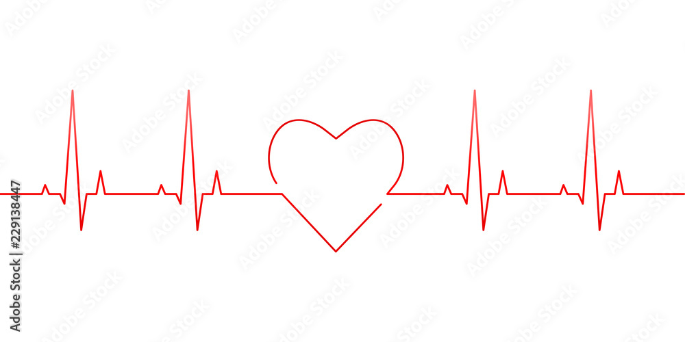 Red heartbeat and heart rate line concept isolated on white background. Vector illustration. - obrazy, fototapety, plakaty 