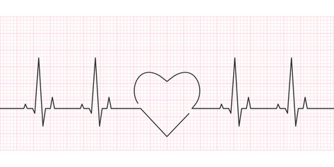 Wall Mural - Heartbeat line. Heart rate, cardiogram and EKG concept. Vector illustration.