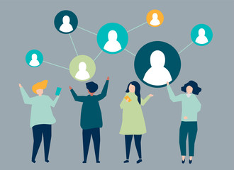 Wall Mural - characters of people and their social network illustration