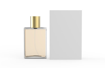 Perfume Bottle And Packaging Box On Isolated White Background, 3D Illustration