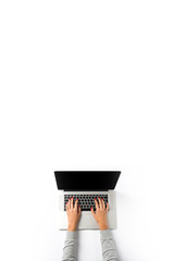 Wall Mural - Overhead shot of woman working on laptop