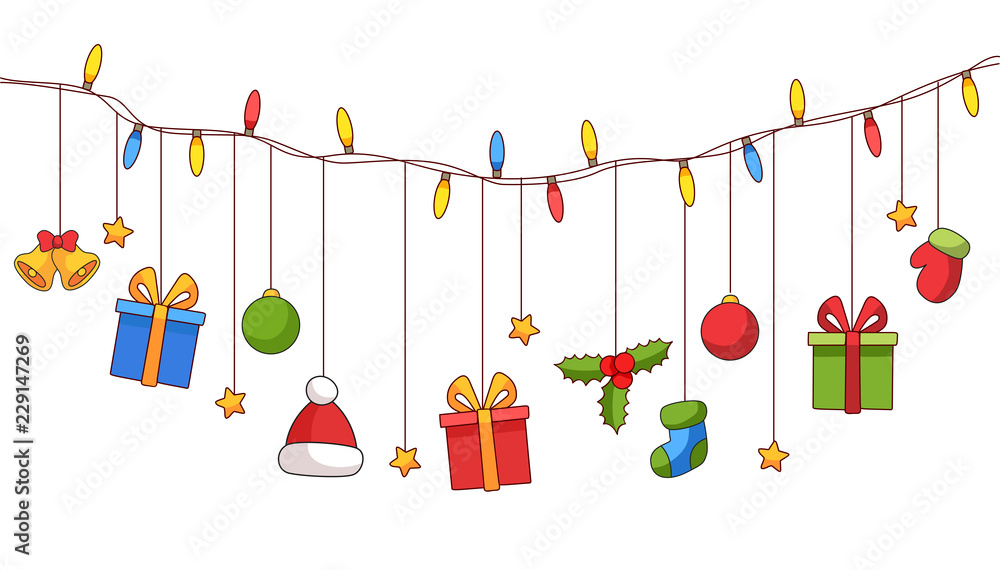 Stock-Vektorgrafik „Lichterkette Geschenke Weihnachten“