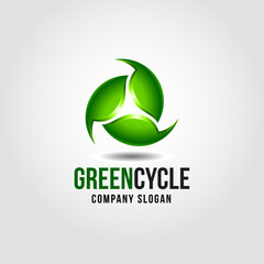 Wall Mural - Green Cycle - Nature Green Leaf with 3D style logo