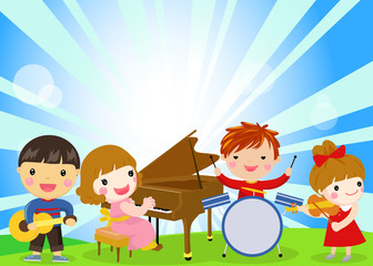 Wall Mural - Group of children and music