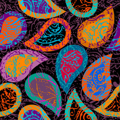 Fototapete - Seamless background pattern. Grunge paisley pattern in collage patchwork style. Ethnic indian style.